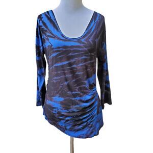 Heyne Bogut Blue Black Animal Print Top Blouse Sz 4 Large